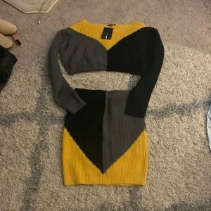 Fashion nova grey hello and black sweater two piece with skirt size medium